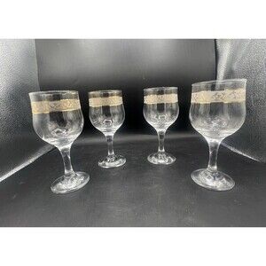 VTG Victoria Crystal Wine Glasses Goblets 24K Gold Rim Etched Vine Set Of 4